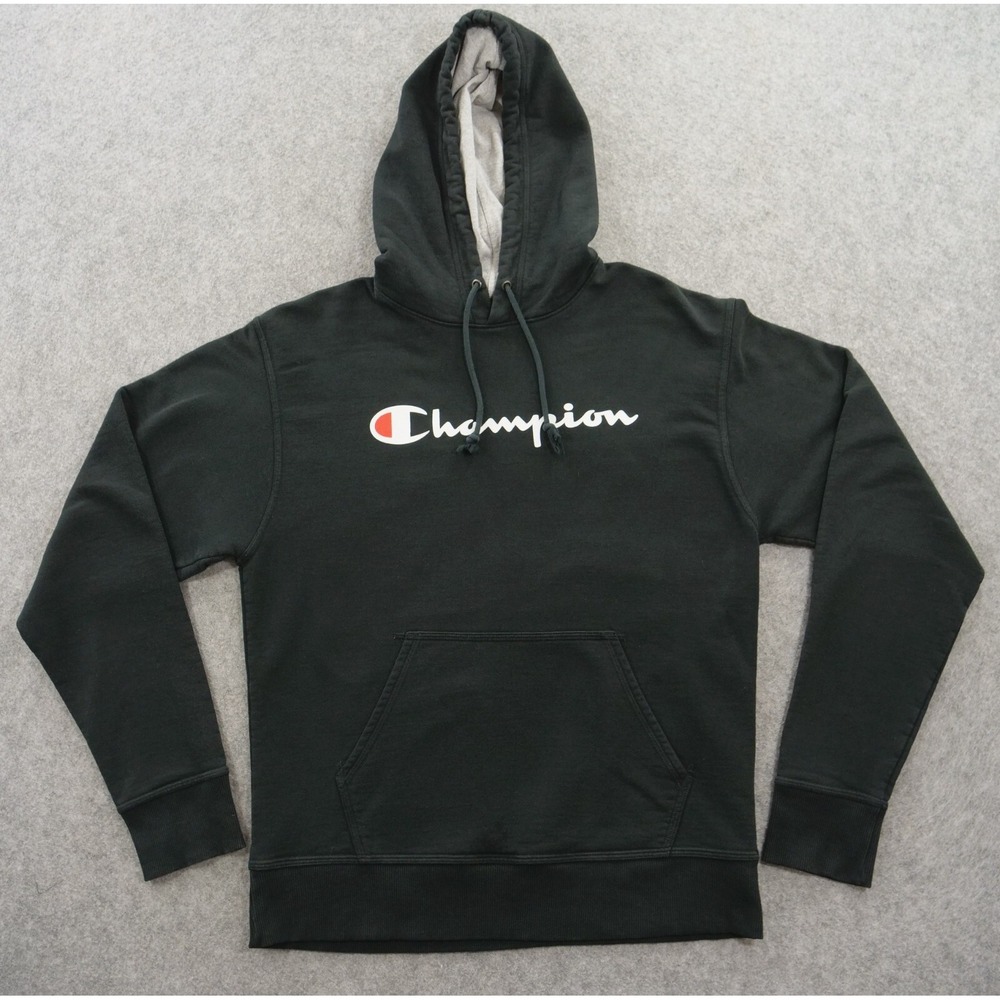 Champion Hoodie Sweatshirt Mens Medium Black Hooded Long Sleeve Fleece